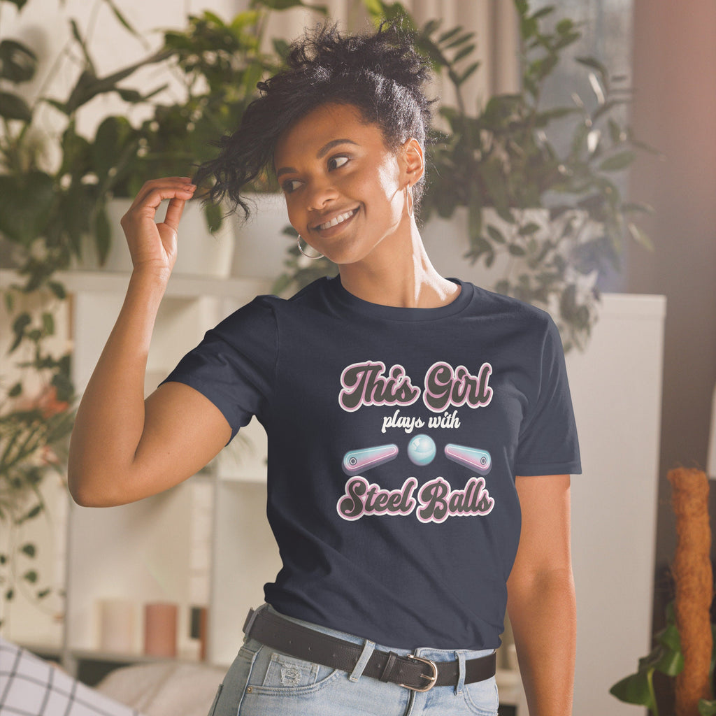 Female Pinball Player T-Shirt | Perfect for Pinball Enthusiasts and Arcade Lovers, Pinball Gaming Apparel for Women, Unisex