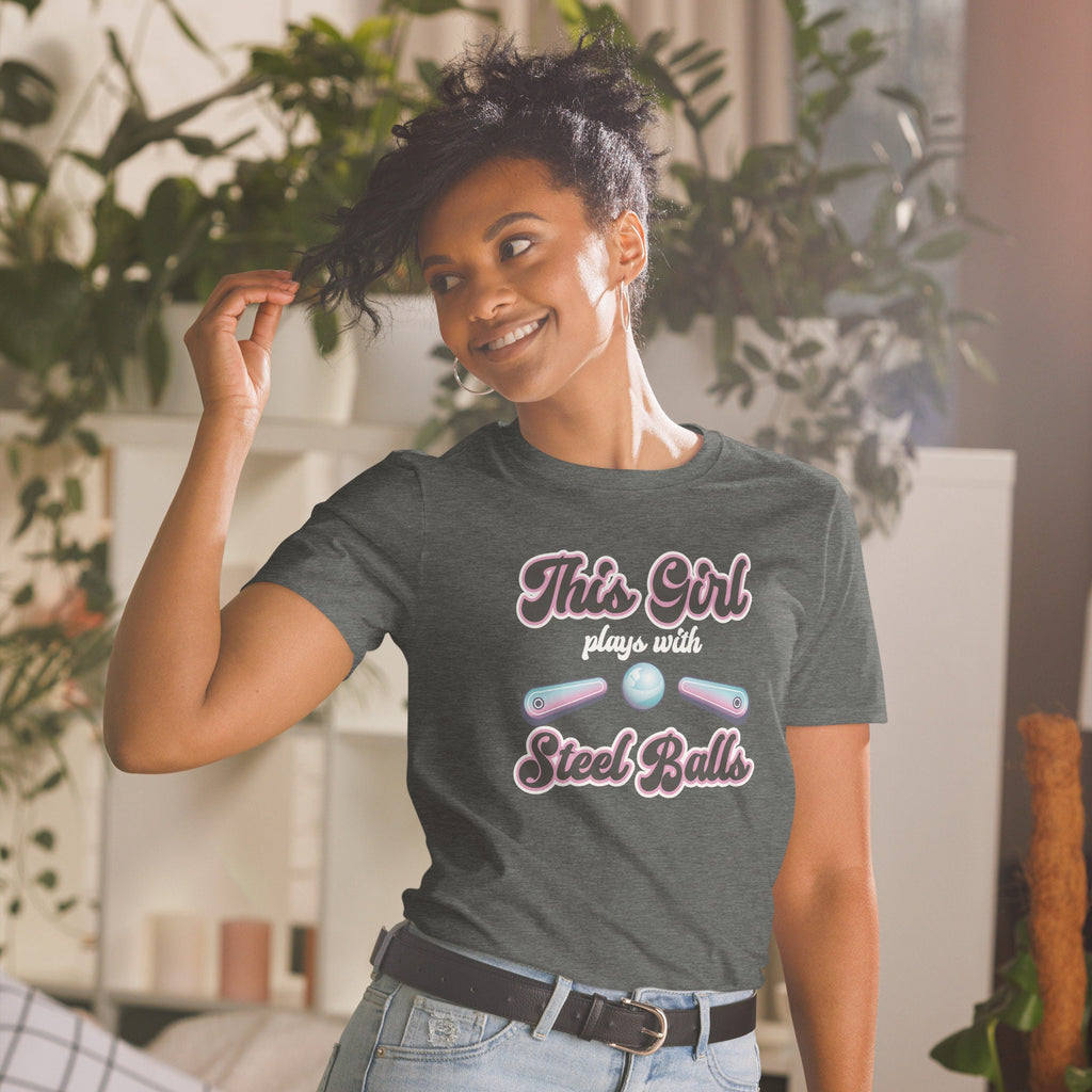 Female Pinball Player T-Shirt | Perfect for Pinball Enthusiasts and Arcade Lovers, Pinball Gaming Apparel for Women, Unisex